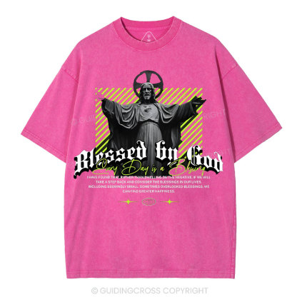 Blessed By God Christian Washed T-Shirt