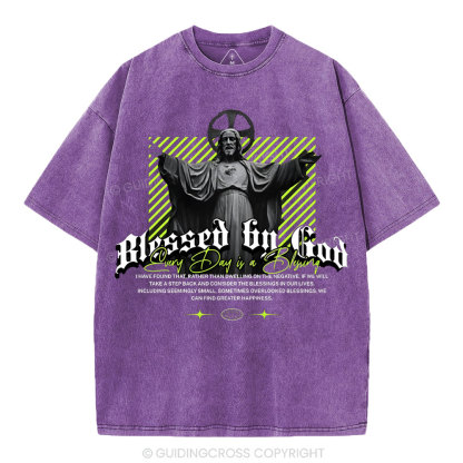 Blessed By God Christian Washed T-Shirt