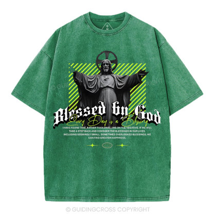 Blessed By God Christian Washed T-Shirt