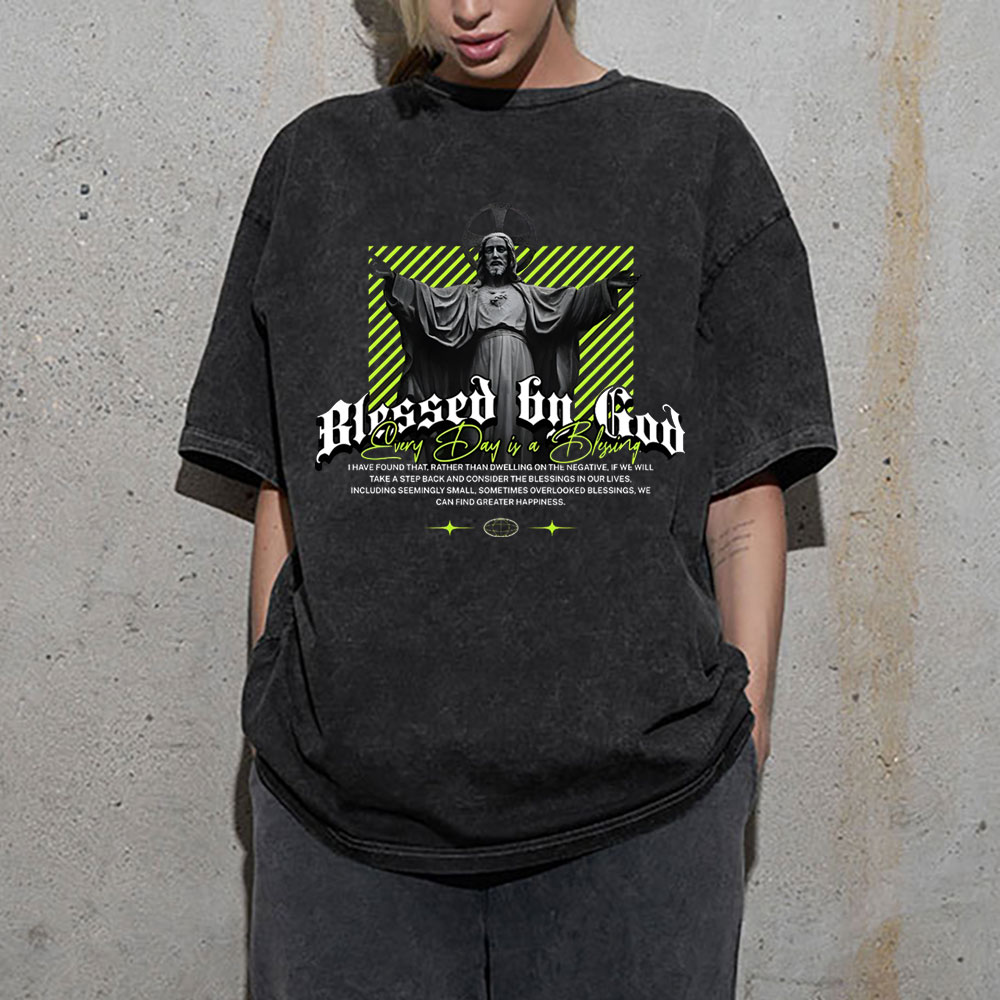 Blessed By God Christian Washed T-Shirt