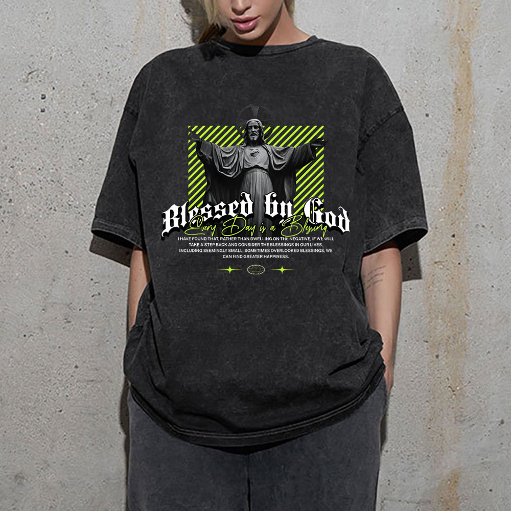 Blessed By God Christian Washed T-Shirt