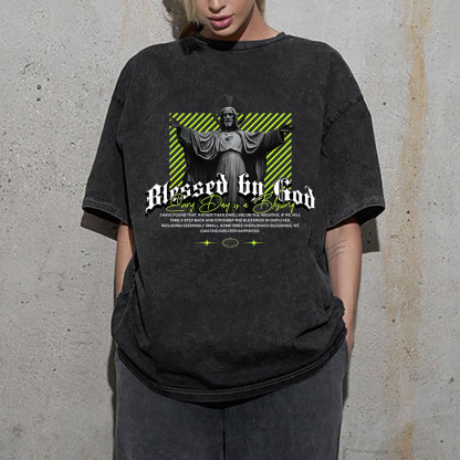 Blessed By God Christian Washed T-Shirt