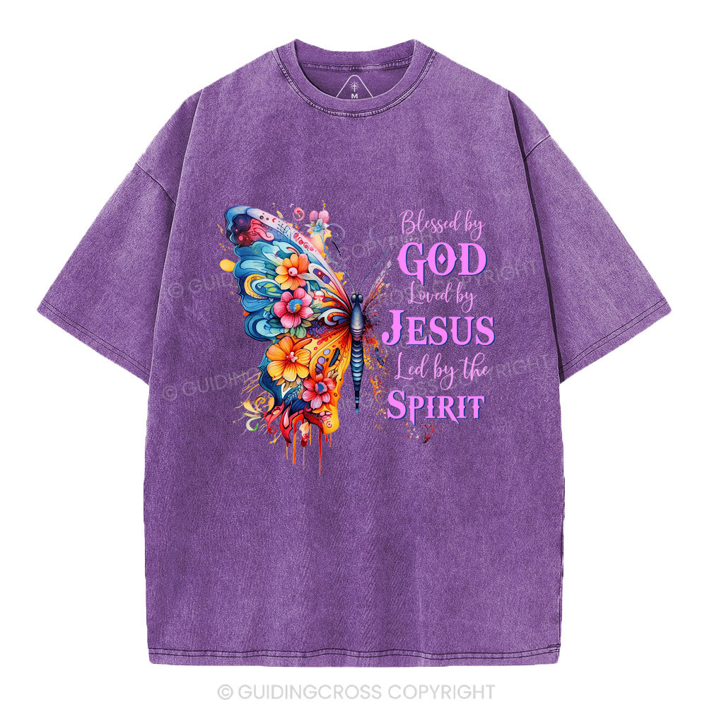 Blessed By God Loved By Jesus Butterfly Christian Washed T-Shirt