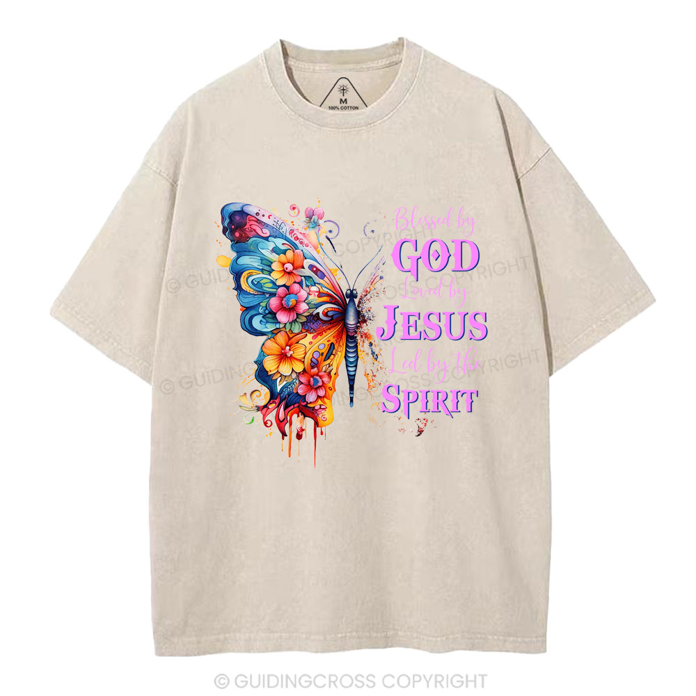 Blessed By God Loved By Jesus Butterfly Christian Washed T-Shirt