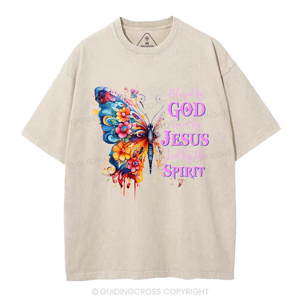 Blessed By God Loved By Jesus Butterfly Christian Washed T-Shirt