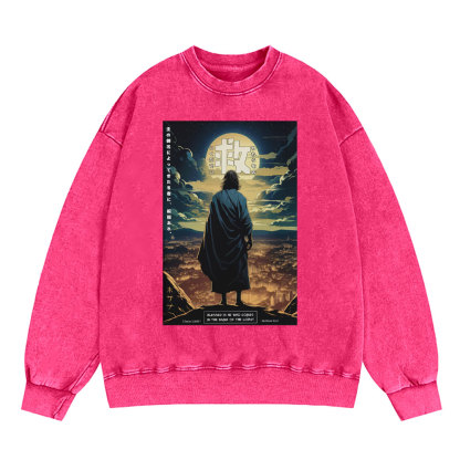 Blessed Is He Jesus Christian Washed Sweatshirt