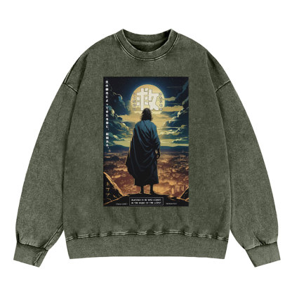 Blessed Is He Jesus Christian Washed Sweatshirt