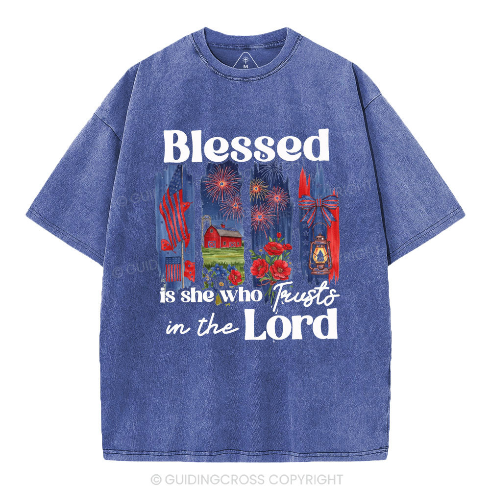 Blessed Is She Who Trusts In The Lord Christian Washed T-Shirt