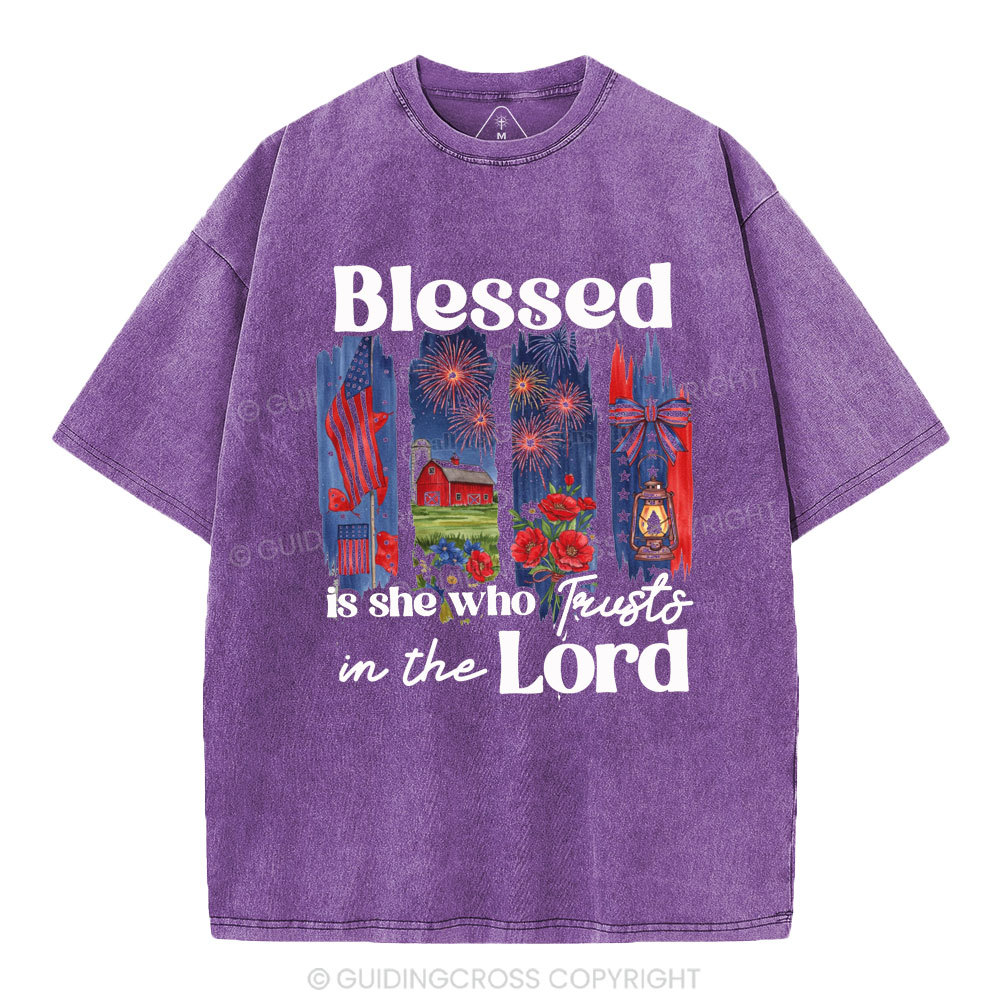Blessed Is She Who Trusts In The Lord Christian Washed T-Shirt