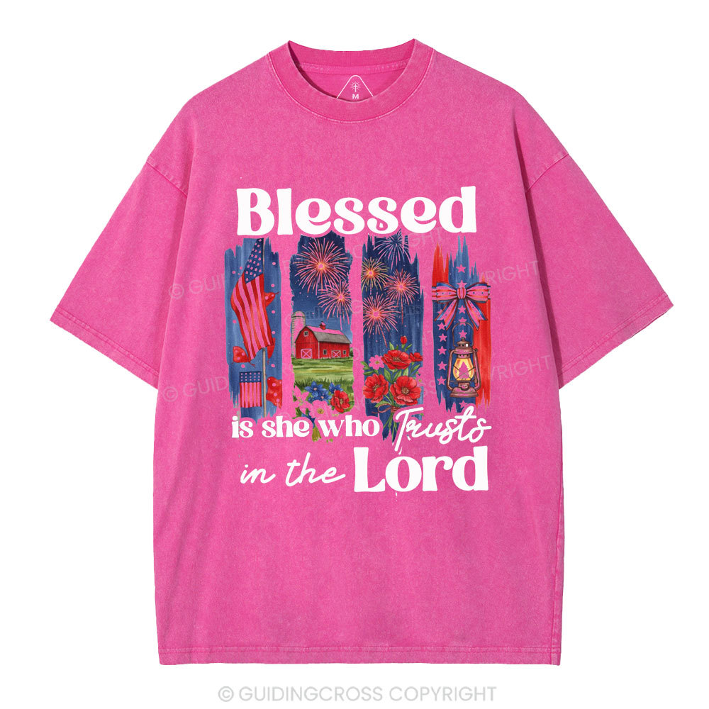 Blessed Is She Who Trusts In The Lord Christian Washed T-Shirt