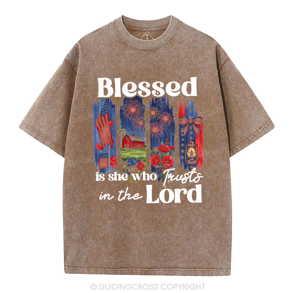 Blessed Is She Who Trusts In The Lord Christian Washed T-Shirt