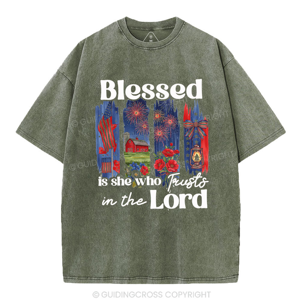 Blessed Is She Who Trusts In The Lord Christian Washed T-Shirt