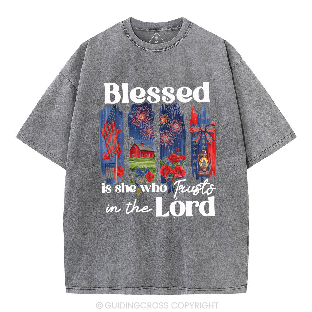 Blessed Is She Who Trusts In The Lord Christian Washed T-Shirt