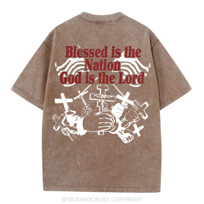 Blessed Is The Nation Christian Washed T-Shirt