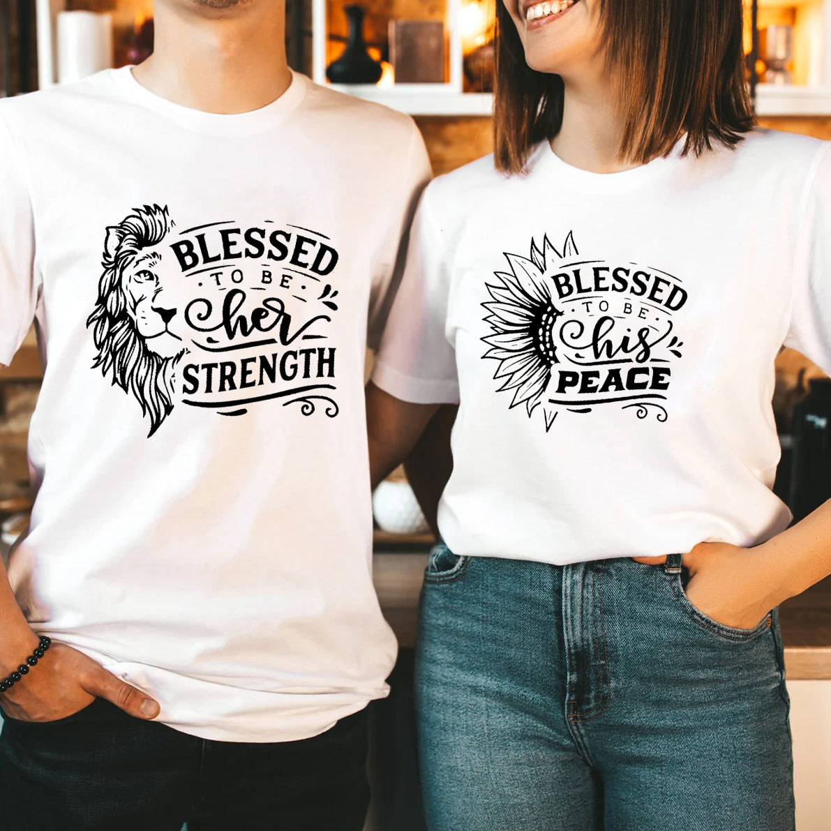 Blessed To Be Her Strength Christian Couple T-Shirt