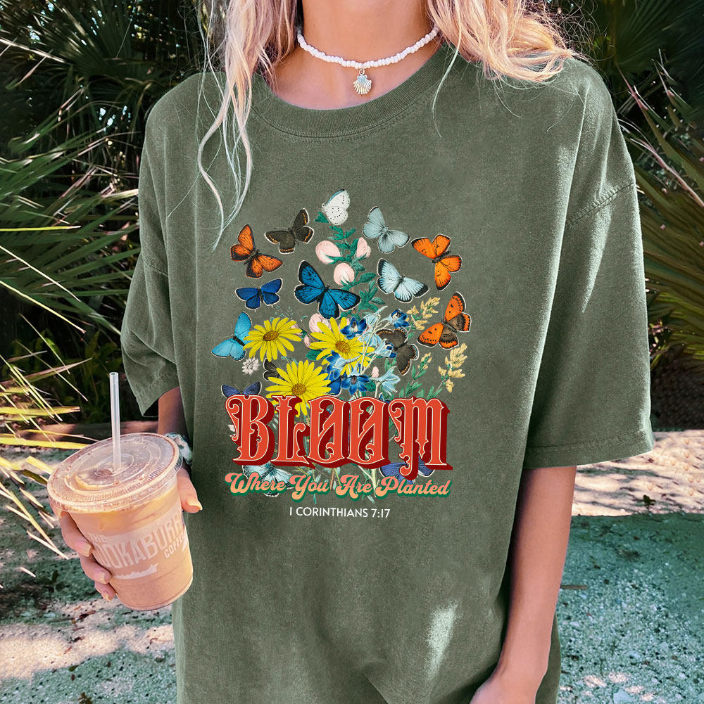 Bloom Where You Are Planted Christian Washed T-Shirt