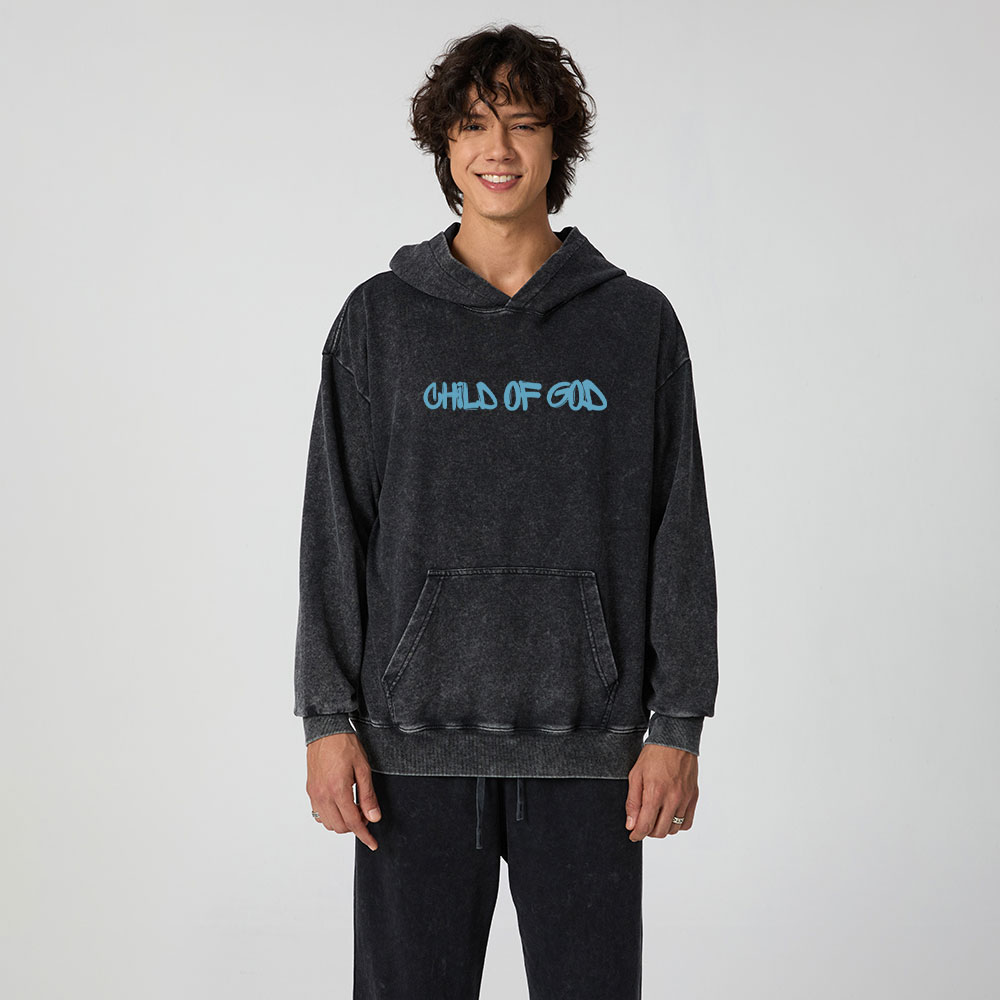 Blue Child Of God Christian Washed Hoodie