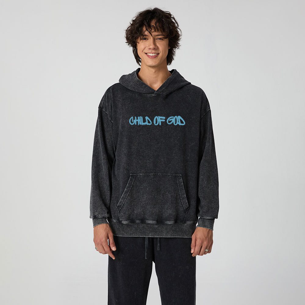 Blue Child Of God Christian Washed Hoodie