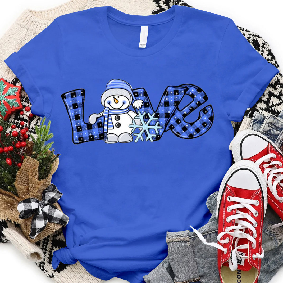 Blue Love Snowman Christmas Christian T-Shirt