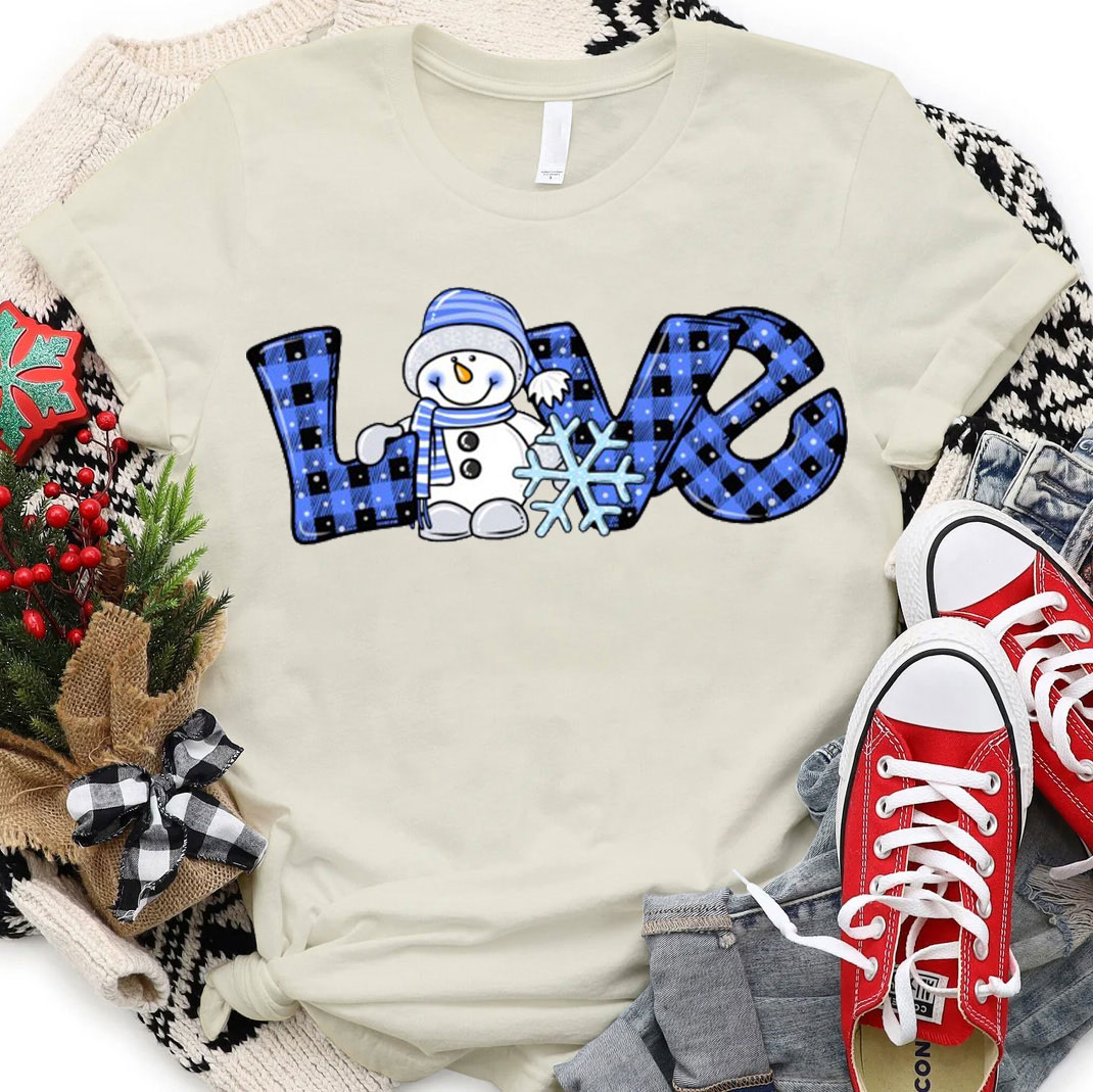 Blue Love Snowman Christmas Christian T-Shirt