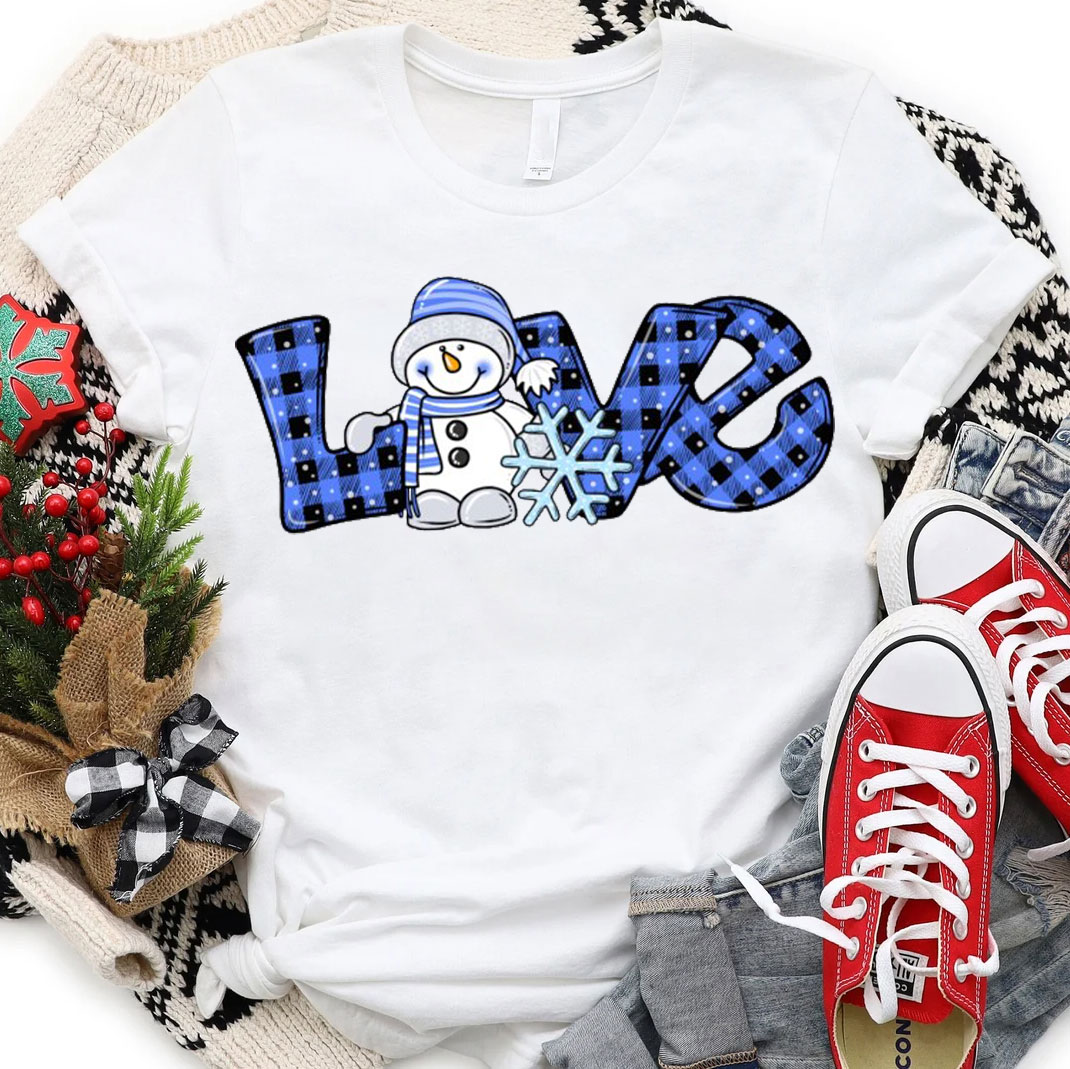 Blue Love Snowman Christmas Christian T-Shirt