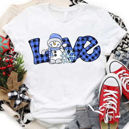 Blue Love Snowman Christmas Christian T-Shirt