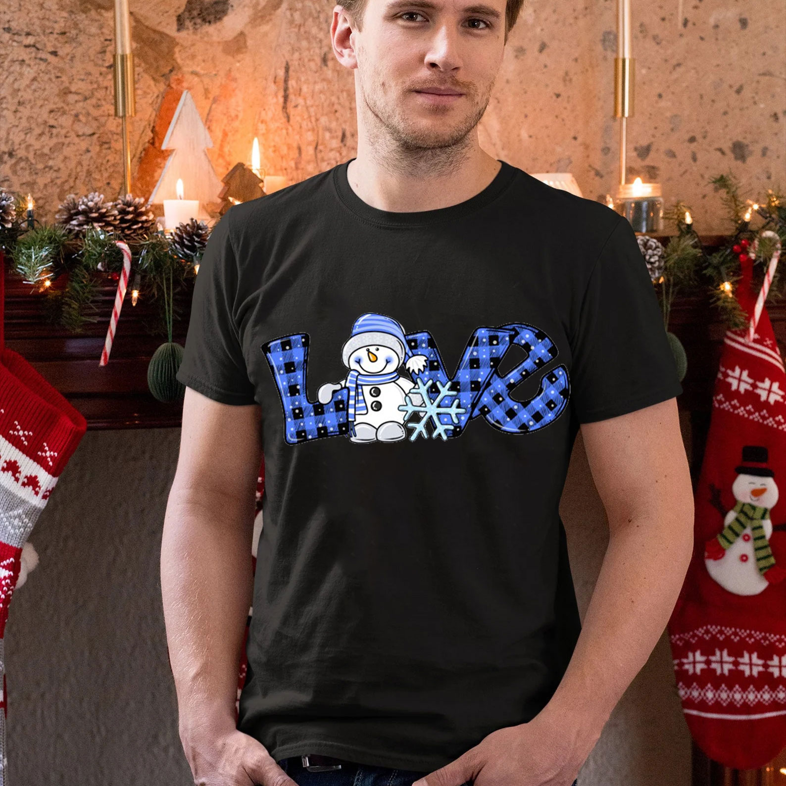 Blue Love Snowman Christmas Christian T-Shirt
