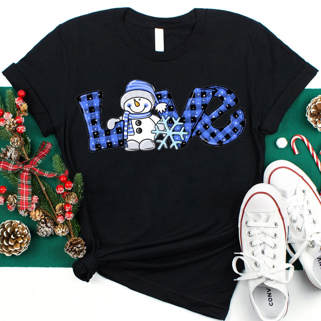 Blue Love Snowman Christmas Christian T-Shirt