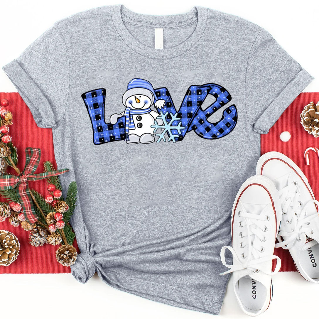 Blue Love Snowman Christmas Christian T-Shirt