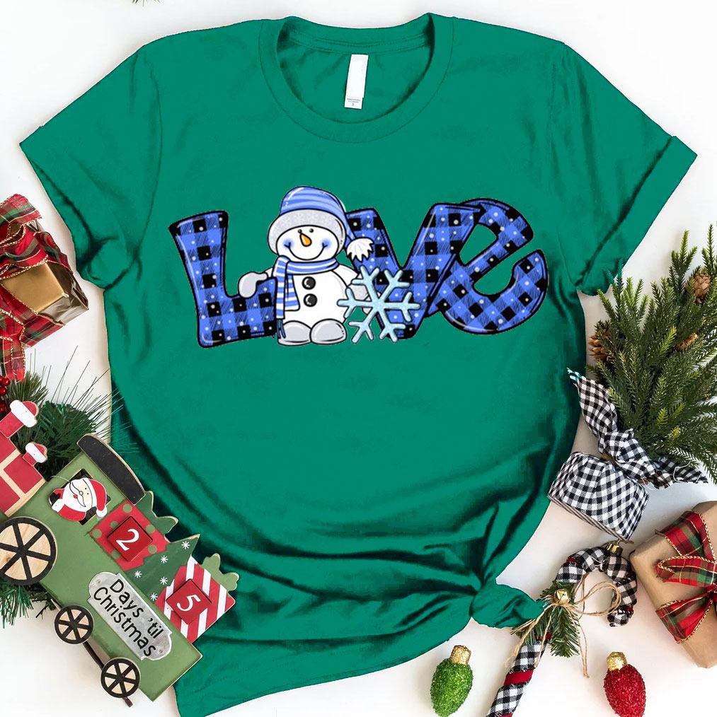 Blue Love Snowman Christmas Christian T-Shirt