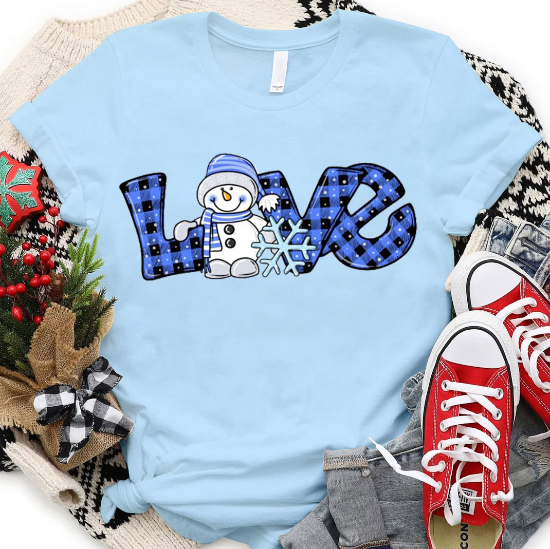 Blue Love Snowman Christmas Christian T-Shirt