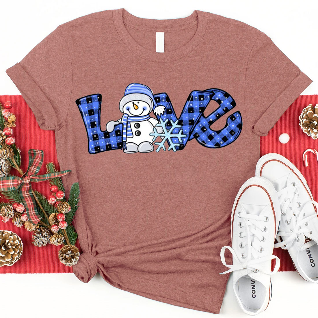 Blue Love Snowman Christmas Christian T-Shirt