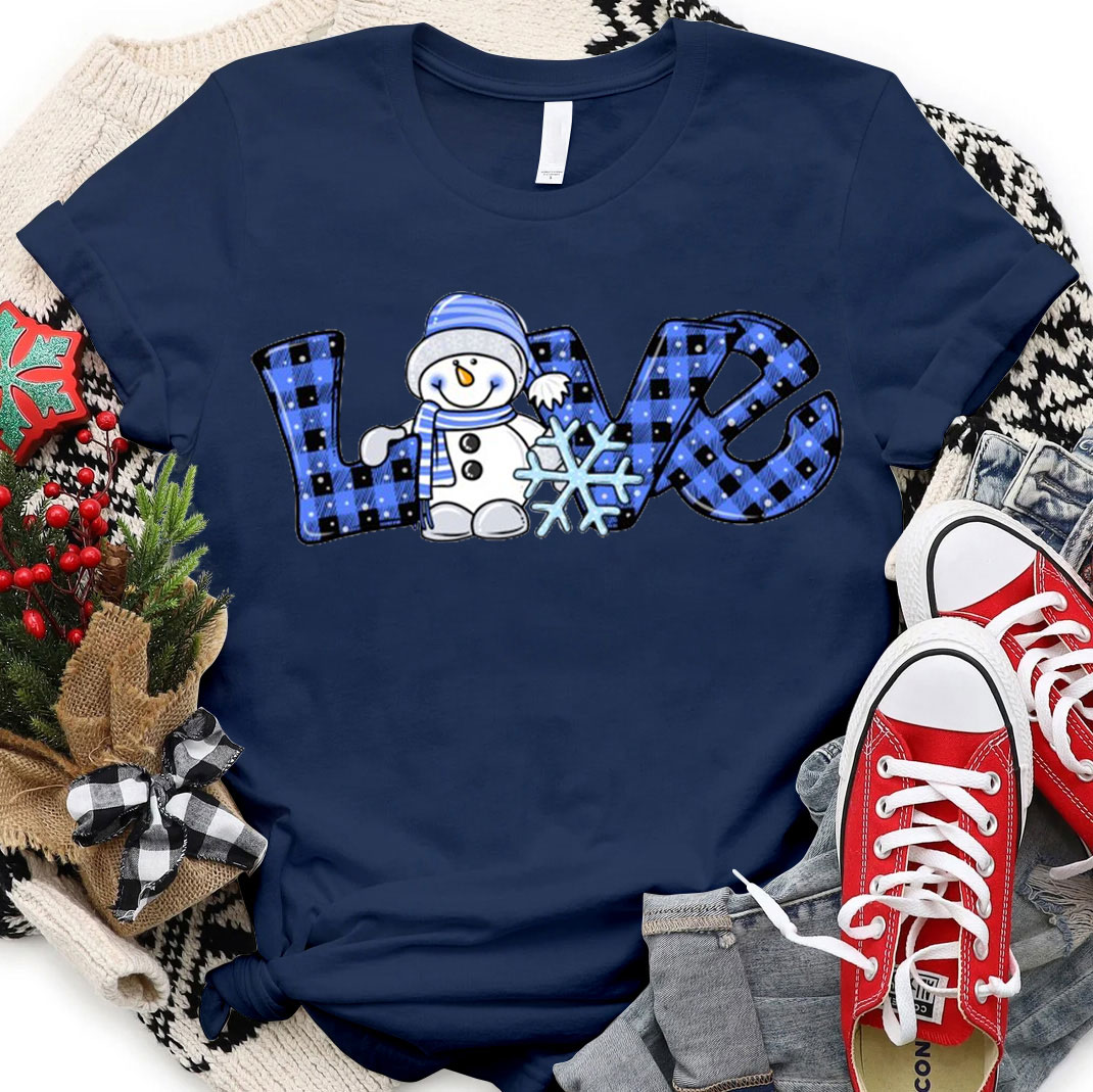 Blue Love Snowman Christmas Christian T-Shirt