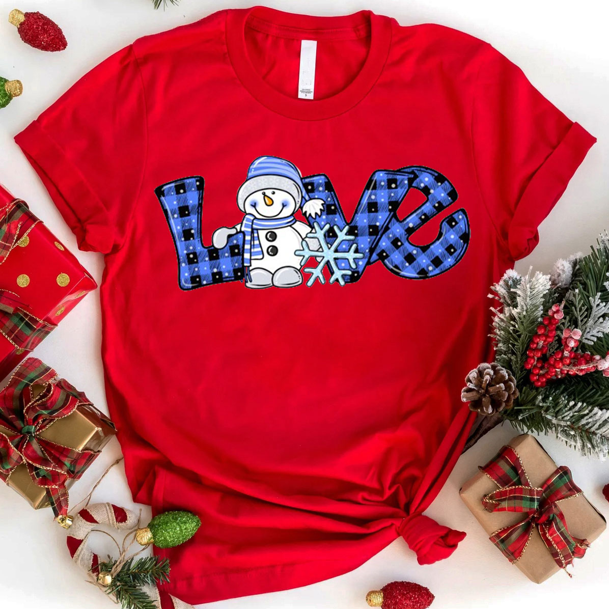 Blue Love Snowman Christmas Christian T-Shirt