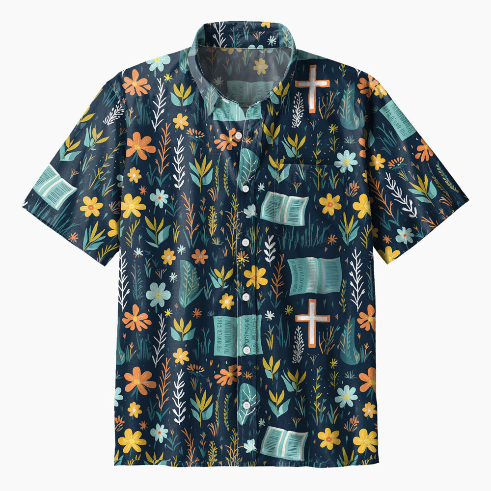 Boho Floral  Bible Cross Christian Hawaiian Shirt