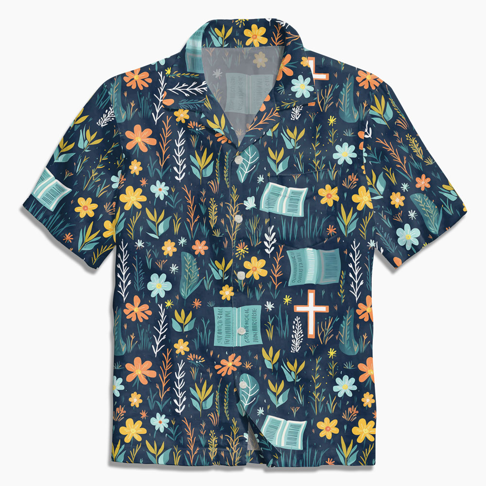 Boho Floral  Bible Cross Christian Hawaiian Shirt