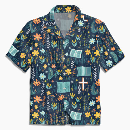 Boho Floral  Bible Cross Christian Hawaiian Shirt