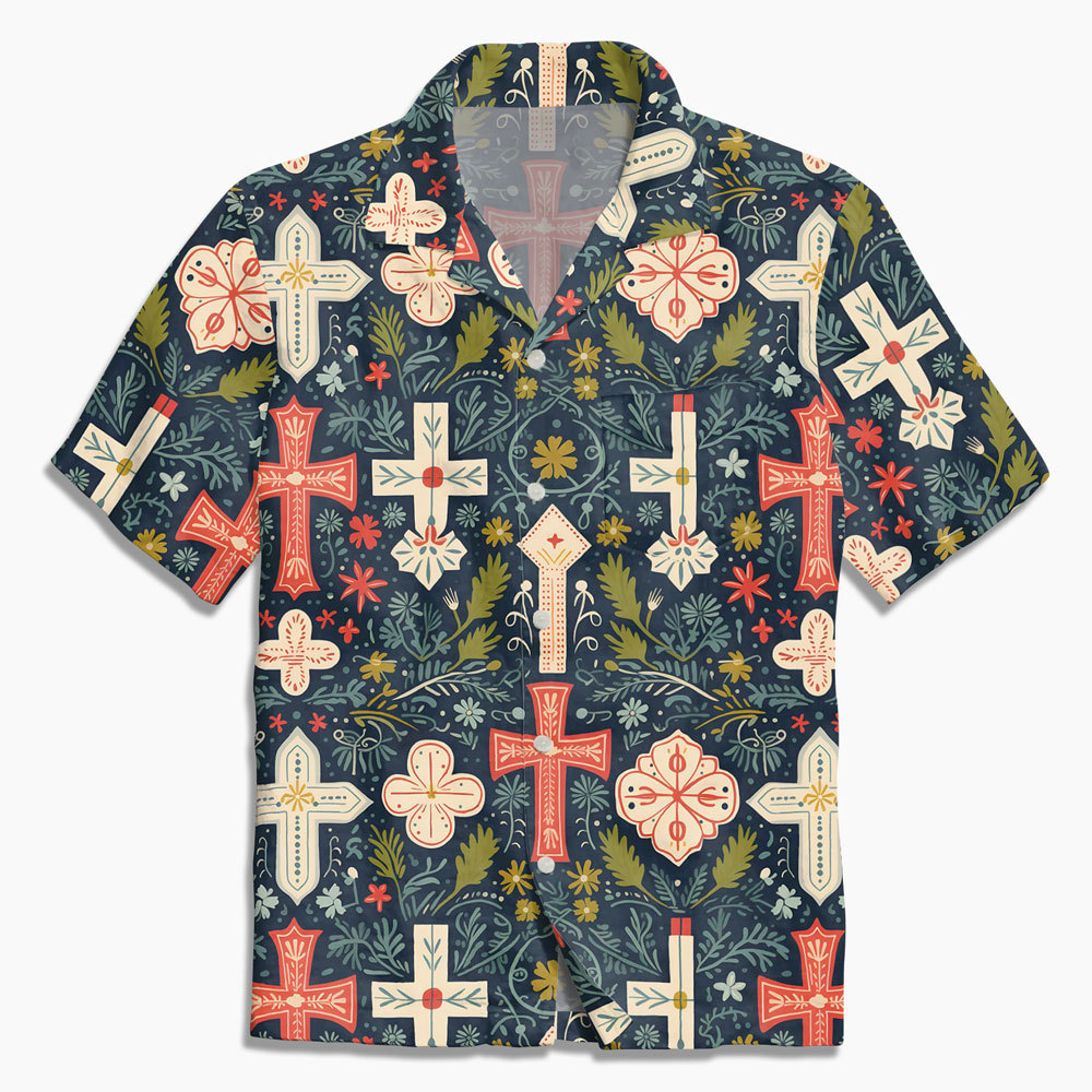 Boho Floral Cross Christian Hawaiian Shirt