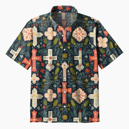 Boho Floral Cross Christian Hawaiian Shirt