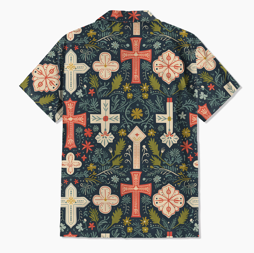 Boho Floral Cross Christian Hawaiian Shirt