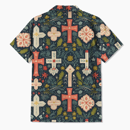 Boho Floral Cross Christian Hawaiian Shirt