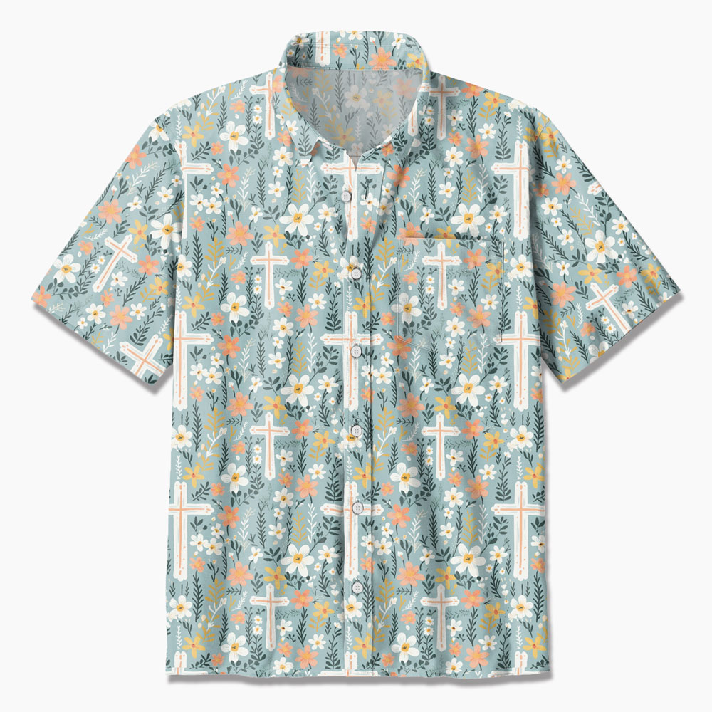 Boho Flower Cross Christian Hawaiian Shirt