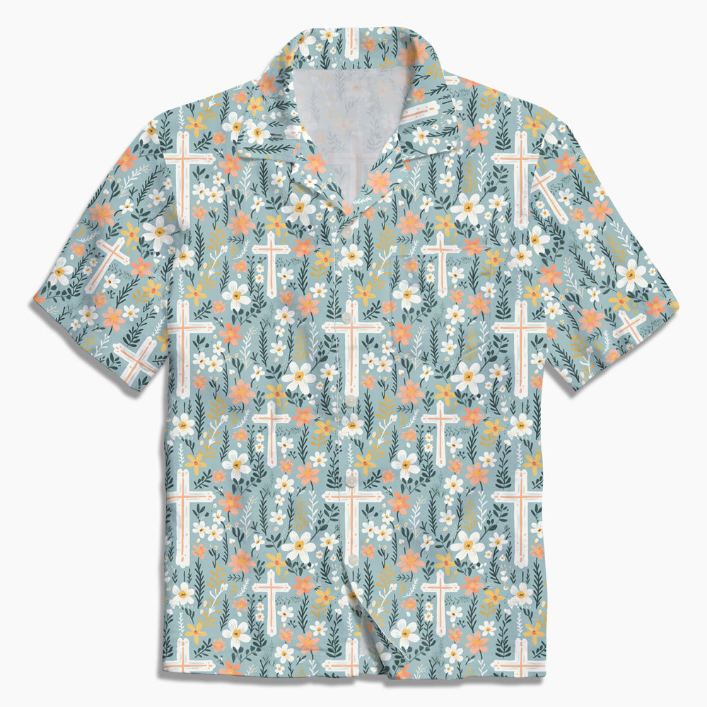 Boho Flower Cross Christian Hawaiian Shirt