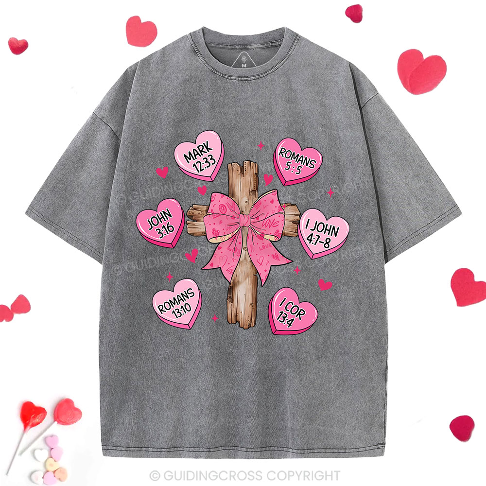 Bow Cross Jesus Valentine Christian Washed T-Shirt