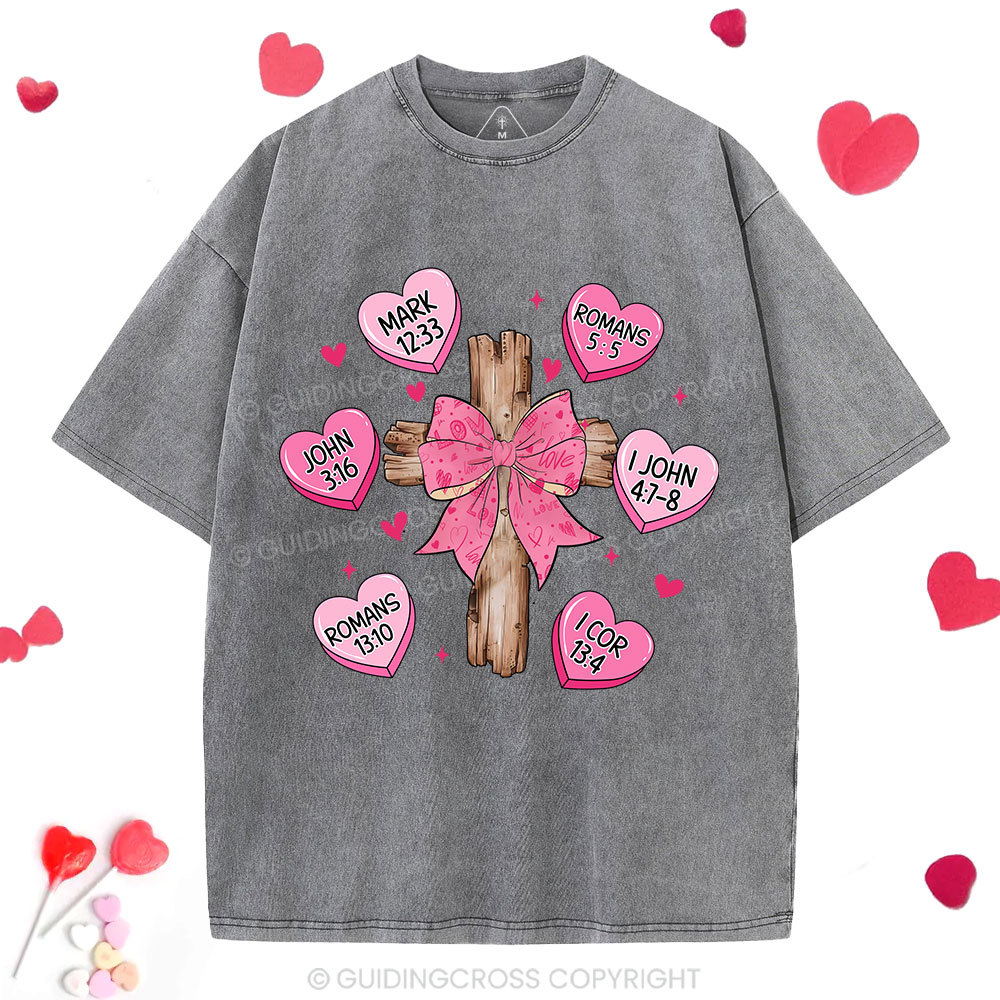 Bow Cross Jesus Valentine Christian Washed T-Shirt
