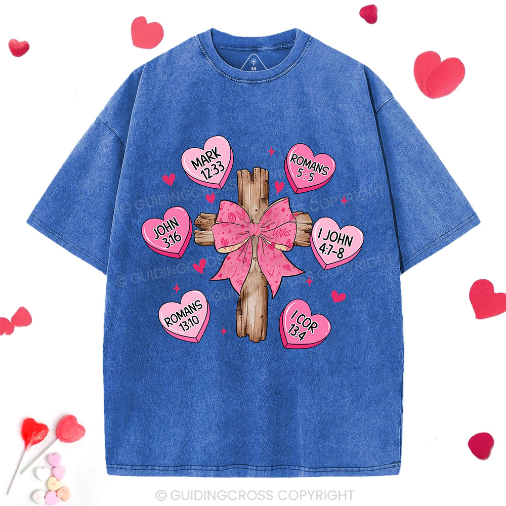 Bow Cross Jesus Valentine Christian Washed T-Shirt