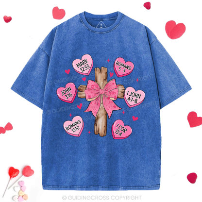 Bow Cross Jesus Valentine Christian Washed T-Shirt