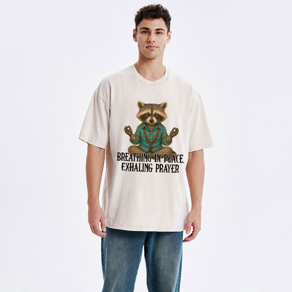 Breathing In Peace Exhaling Prayer Christian Washed T-Shirt