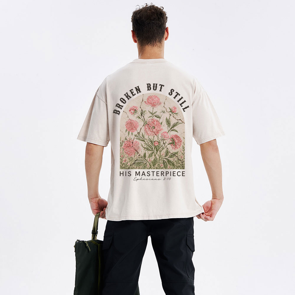 Broken But Still His Masterpiece Christian Washed T-Shirt