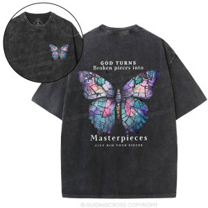 Image of God Turns Broken Pieces Into Masterpieces Chirstian Washed T-Shirt